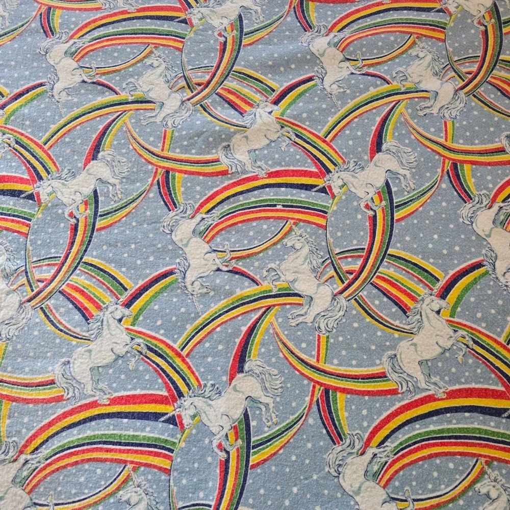 VintageUnicorn‎ Rainbow Fleece Blanket Blue Twin Large Throw 86x72